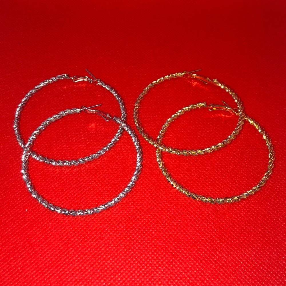 Sale!! Gold& Silver Duo Rope Hoop Earrings Set
